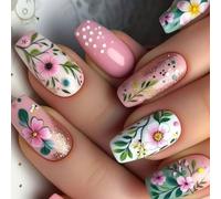 24pcs Cercin Press On Nails Spring Flower Glossy Couvre Les Accessoires De Mode Artificiels Pour Les Femmes Manucure Nail