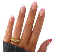 24pcs Christmas Press On Nails French Tip Hat Designs Faux Couvertures Complètes Stick Brillant Sur Les Femmes Élégantes