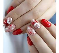 24pcs Christmas Press On Nails Short Amond French Tips Stick On Nails Gants Designs Couvrages Complets