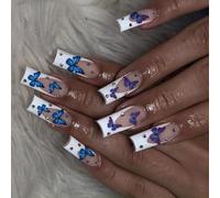 24pcs Coffin Faux Nails Presse Sur Les Fausses Colues Artificielles Designs De Papillon Français