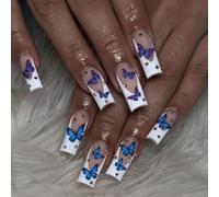 24pcs Coffin Faux Ongles Presse Sur Les Clous De Fausses Colues Artificielles Sur Des Conceptions Papillon