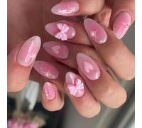 24pcs Courte Amande Press Sur Des Ongles Glossy Faux Français Acryliques Artificiels Pour Les Fêtes De Bureau Et Usure Décontractée.