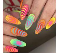 24pcs Courte Amande Presse Sur Des Ongles Design Français Faux Acrylique Colues Artificielles Les Femmes Collent Un Ongle