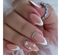 24pcs Courte Amande Presse Sur Les Ongles Design De Cœur Brillant Artificiel