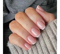 24pcs Courte Courte Presse Sur Les Ongles Stick En Acrylique Sur La Manucure De Pointe Française Brillante Décoration Art Décoration