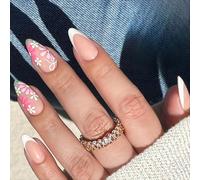 24pcs Courte D'amande Presse Sur Des Ongles Avec Une Fleur Colorée