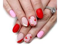 24pcs Courte Presse Sur Les Ongles Avec Un Bâton De Cardiaque Sur Les Ongles Mate Faux Facile À Utiliser Pour Femmes Élégantes Filles Faciles À Usager