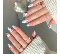 24pcs Courts Amander Faux Ongles Acryliques Couvertures Complètes Artificielles Bâton Avec Des Arcs Et Des Conceptions De Fraises