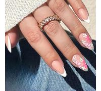 24pcs Courts Amander Faux Ongles Fleurs Colorées Presse Sur La Manucure Française Brillante Décoration Pour Femmes Françaises