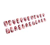 24pcs Courts Ongles Artificiels Ovales Avec Rayures Coeur Designs Presse Sur Les Couvertures Complètes De La Saint-Valentin Manucure Nail Art