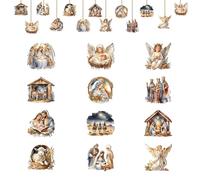 24Pcs Décoration Noël Bois, 12 Modèles sur Thème de Noel Deco Sapin avec Cordon Decoration Noel Sapin Suspendus de Fête de Noël d'hiver Christmas Tree (B)