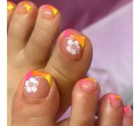 24pcs Designs Faux Ongles D'orteil Brillant Court Carré Couverture Complète Colles Sur Presse D'orteil Colles Pour Femmes Pointe Française