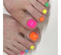 24pcs Designs Faux Ongles D'orteil Brillant Court Carré Faux Couvertures Complètes Colles Sur Les Appuyez Sur Les D'orteils Conseils Français Avec Design