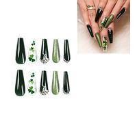 24pcs Détachable Simple Love Heart Press On Nail Faux Faux Français Français Clovers À Quatre Feuilles Long Amande ON For Girls Tip With Designs For Girls Tip On Mean