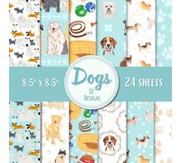 24Pcs Dogs Scrapbook Paper, 8.5" x 8.5" Puppy Pattern Decorative Paper DIY Pup Craft Paper-Cut Birthday Card Making Photo Album Crafts Card Supplies