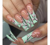 24pcs Élégant Presse Sur Les Ongles Longs Falsificatifs Carrés Avec Des Conceptions Florales Manucure Décoration Nail Accessoires