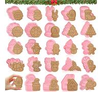 24Pcs Emporte Pièces Noël,Emporte-pièces 3D en plastique Cookies Sablés Noël Emporte Piece Emporte Piece Noel Moule Biscuit -Père Noël et autres mignon formes,pour Décoration de Biscuit (D)