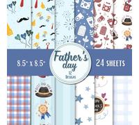24Pcs Father's Day Scrapbook Paper, 8.5" x 8.5" Father Pattern Decorative Paper DadDIY Craft Paper-Cut for Father's Day Birthday Card Making Photo Album Crafts Card Supplies