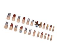 24pcs Faux Ongles À Carreaux Vintage Avec Nœud Papillon Élégant Automne Et Hiver Presse Sur Les Pour Les Femmes À La Mode Conceptions D' Élégantes