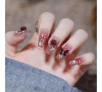 24Pcs Faux Ongles Avec Rose Et Papillon, Ongles À Poser Amovibles Et Réutilisables, Prêts À L’Emploi Avec Colle, Gel Et Kit Complet