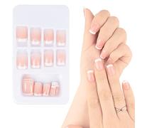24PCS Faux Ongles Courts Rose Sticker Nail Art Couverture Complète Avec Autocollant à Ongles Accessoires Bricolage Ongle Artificiels Carrés avec Colle Cadeau Femme Fille