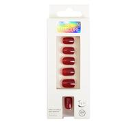 24pcs Faux Ongles Moyen,Faux Ongles Court Amande Rouge,Brillant sur le Côté, Facile à Porter,Facile et Rapide