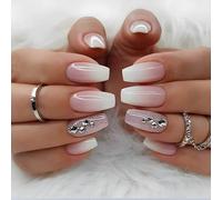 24pcs Français Moyen Cristal Faux Ongles Nu Brillant Papillon Paillettes Poudre Faux Ongles Strass Amour Presse Ongles Femmes Et Filles (N3)