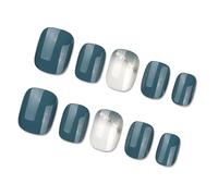 24pcs Français Pointe Bleu Marin Square Fausse Ongles Avec Designs Scintillants Faciles Pressoir Sur Les Clous Pour Les Fêtes Et L'ongle Carré Quotidien