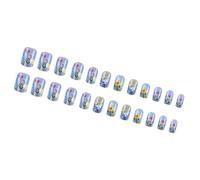 24pcs French Square Press Sur Des Clous Avec Designs Floraux Nails Artificiels Acryliques Pour Une Presse De Manucure Rapide Et Élégante Sur L'ongle