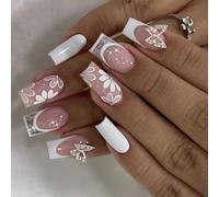 24pcs French Style Strass Papillon Floral Press-On Acrylique Manucure