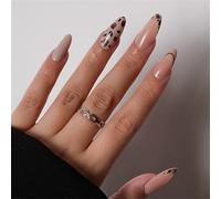 24pcs French Tip Amander Faux Ongles Avec Des Conceptions De D'impression Animale Easy Press Sur Les Clous Pour Les Fêtes Et Usages Quotidiens À Imprimé Léopard Sur L'ongle