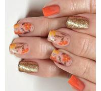 24pcs GLITEUR PRINT FLORONNE ARTIFICIAL FINGERNAILS PASSE SUR LES CONSEMBLES CONSEILS ENVOIR RAPIDE ET RADIAGE CHORT Square Type Floral Étincelant Faux Ongle