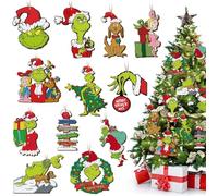 24PCS Grin-ch Décorations de Sapin de Noël, Ornement de Sapin en Bois avec Corde, Ornements pour la Décoration Intérieure