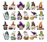 24pcs Halloween Gnomes Decorations d'arbre, sorcière en Bois GNOME Suspendu Ornements d'halloween pour Le Sapin de Noël et la fenêtre, Les Fournitures de fête fée naine