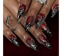 24pcs Halloween Presse Sur Des Ongles Colles En Forme D'amande Avec Stick Design La Couverture Complète Artificiel Nail