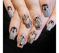 24pcs Halloween Spiders Web Britters Presse Sur Des Clous Avec Des Conceptions De Cœur Faux Ongles Pour Les Femmes Filles Courtes Conceptions Halloween Amicales