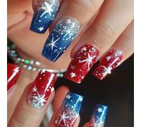 24pcs Independence Day Press On Nails Ballet Faux Ongles Avec Design Étoile Brille Les Ongles Artificiels Pour Les Femmes Filles Ongles Acryliques