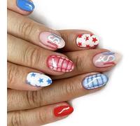 24pcs Independence Day Press On Nails French Tips Patriotic Design Faux Complets Complets Stick Acrylique Sur Le Plateau Indépendance Nail