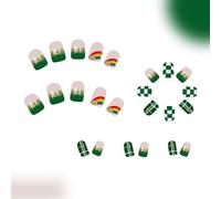 24pcs Irlandais Sur Le Thème Des Clous Faux Ongles Avec Des Conceptions Trèfle Verte Complexe Couvertures En Acrylique Nails Manucure Pour Fête Fête Patrick