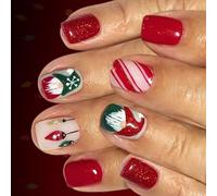 24pcs Le Père Noël Brille De Faux Ongles Red Sparkles Nails Artificiels Rayés Pour Les Femmes De Noël Costume Parties Accessoires Brilleurs Faux Ongles