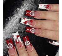24pcs Long Cercueil Press-On - Charme Carré Design Saint Valentin Couverture Complète