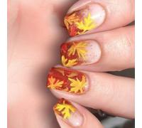 24pcs Maple Feuilles Presse Sur Le Thème Des Pointes Brillantes Brillant Design Européen Square À Nails Artificiels