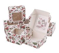 24pcs Mini Boîtes À Gâteaux De Noël,3in boite alimentaire carton De Noël Boîtes À Biscuits De Noël Boîtes de boulangerie Boîtes À Gâteaux Blanches Avec Fenêtre Transparente Pour La Fête De Noël