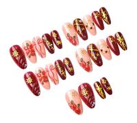 24Pcs Noël Presse sur Ongles Esthétique Flocon de Neige Arc Couronne Presse sur Ongles Réutilisable Longue Durée Application Facile pour Femmes Filles Ons