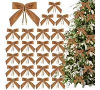 24pcs Noeud De Ruban De Noël En Velours - 3,5x3,5 Pouces Arcs D'arbre Noël, Décorations Classiques Pour Sapin De Noëls, Noëls Emballage Cadeau Guirlande Avec Attache, Ornement Pour Guirlande
