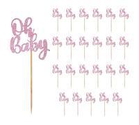 24pcs Oh Bébé Décorations de Cupcakes, Glitter Oh Baby Cake Topper Décorations Cupcakes Mignon Pics à Cupcakes Fournitures de Fête pour Mariage Anniversaire Baby Shower Decor (Rose)