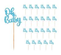 24pcs Oh Bébé Décorations de Cupcakes, Glitter Oh Baby Cake Topper Décorations Cupcakes Mignon Pics à Cupcakes Fournitures de Fête pour Mariage Anniversaire Baby Shower Decor (Bleu)
