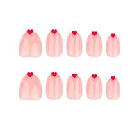 24pcs Ongles Artificiels Pressoir Sur Une Amande Courte False Avec Des Conceptions Cardiaques Bâton Le Jour De La Saint-Valentin Presse D'art Sur Ongle