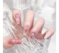 24Pcs Ongles Pré-Enregistrés Avec Strass Et Papillon Pailleté, Avec Colle, Durables Et Réutilisables (A42, muticolor)