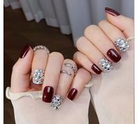 24Pcs Ongles Pré-Enregistrés Avec Strass Et Papillon Pailleté, Avec Colle, Durables Et Réutilisables (Q33, muticolor)